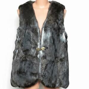 Exclusive Rabbit Fur Vest Gray Brown Real Fur Soft Plush Boho Winter Women Large